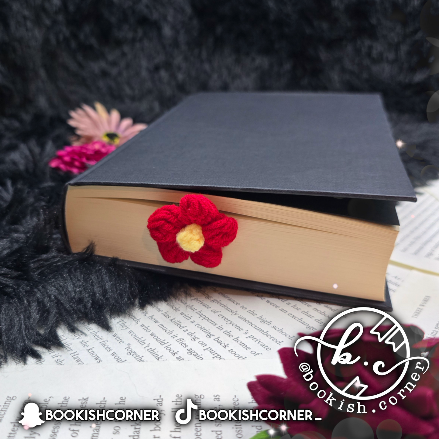 Crocheted Flower Bookmark - Red