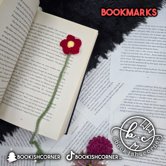 Crocheted Flower Bookmark - Red