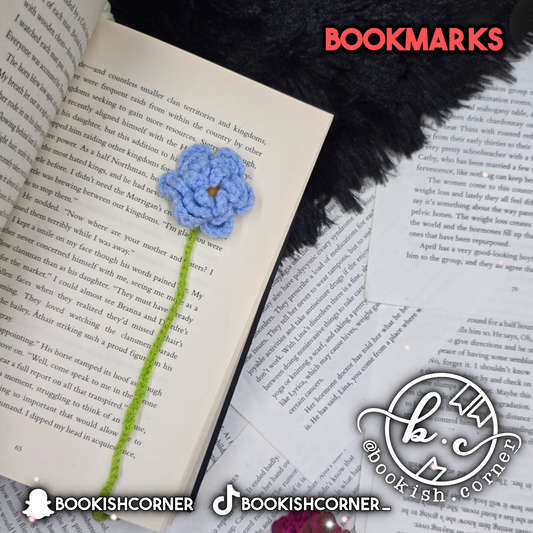 Crocheted Flower Bookmark - Blue